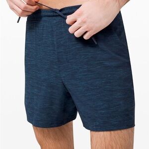 Lululemon Pace Breaker 5" Lined Shorts Size Large Heather Allover Iron Blue Navy